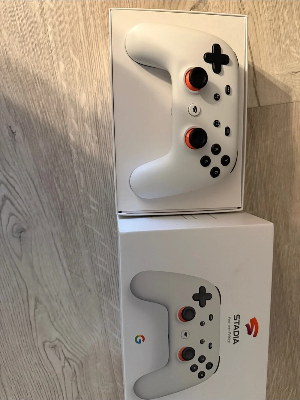google Stadia Premiere Edition White Gaming Controller with Orange Accents